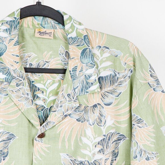 Royal Creations Hawaiian Shirt XL Men 90s Green Hawaii Tropical Palm Leaves Camp - Picture 3 of 6